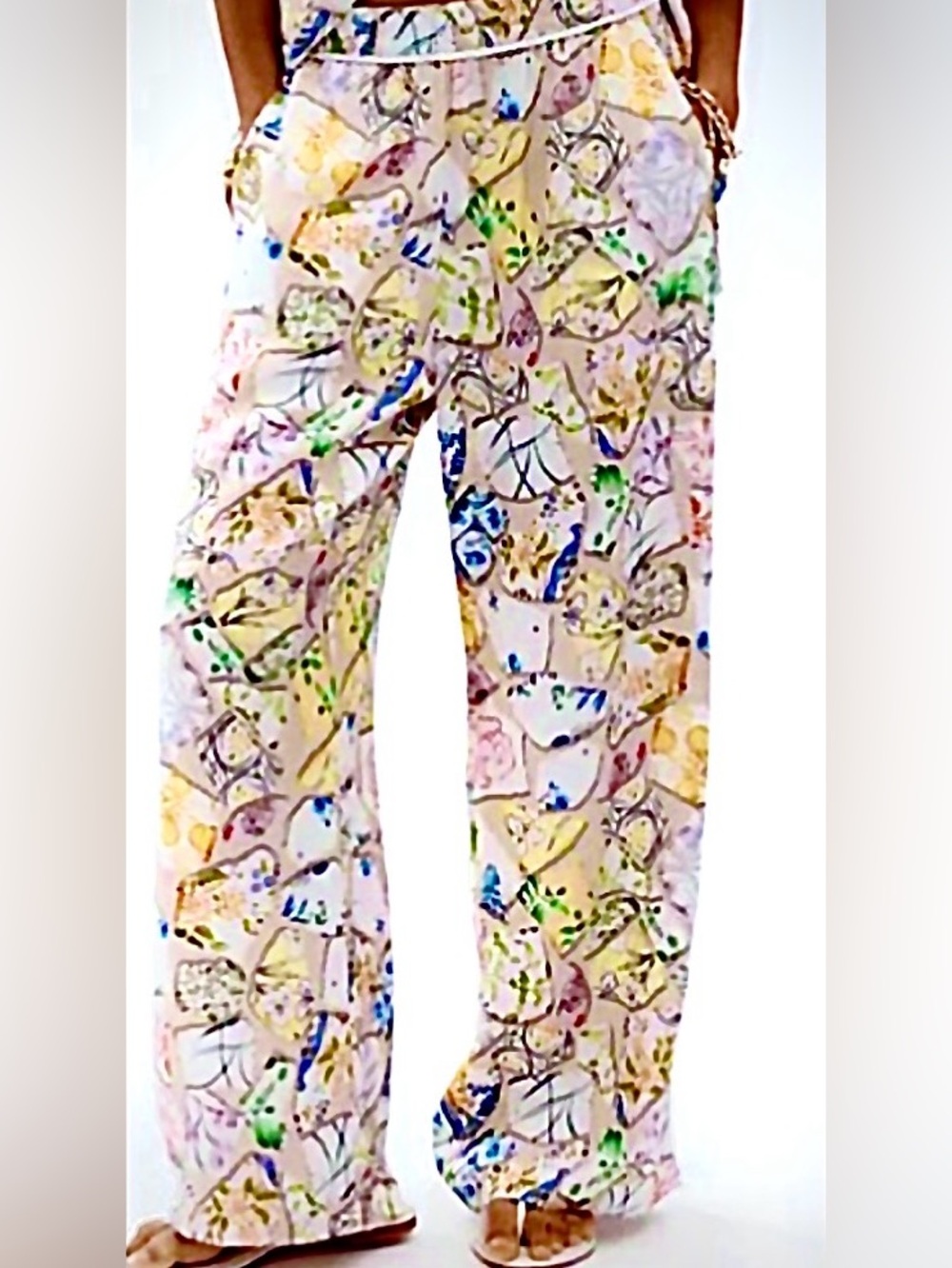 NWT Anthropologie Maeve "The Brooklyn" Printed Wide-Leg Pull-On Pants Size L